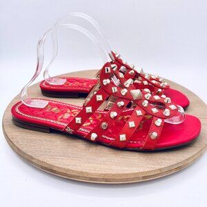 Sam Edelman Sandals Womens 10 Red Leather Beatris Studded Slides Peep